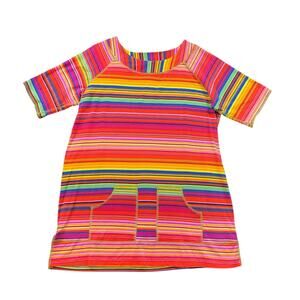 Vtg Alain Weiz Paris Rainbow Stripe Knit Tunic Top Short Sleeve Dress 1X